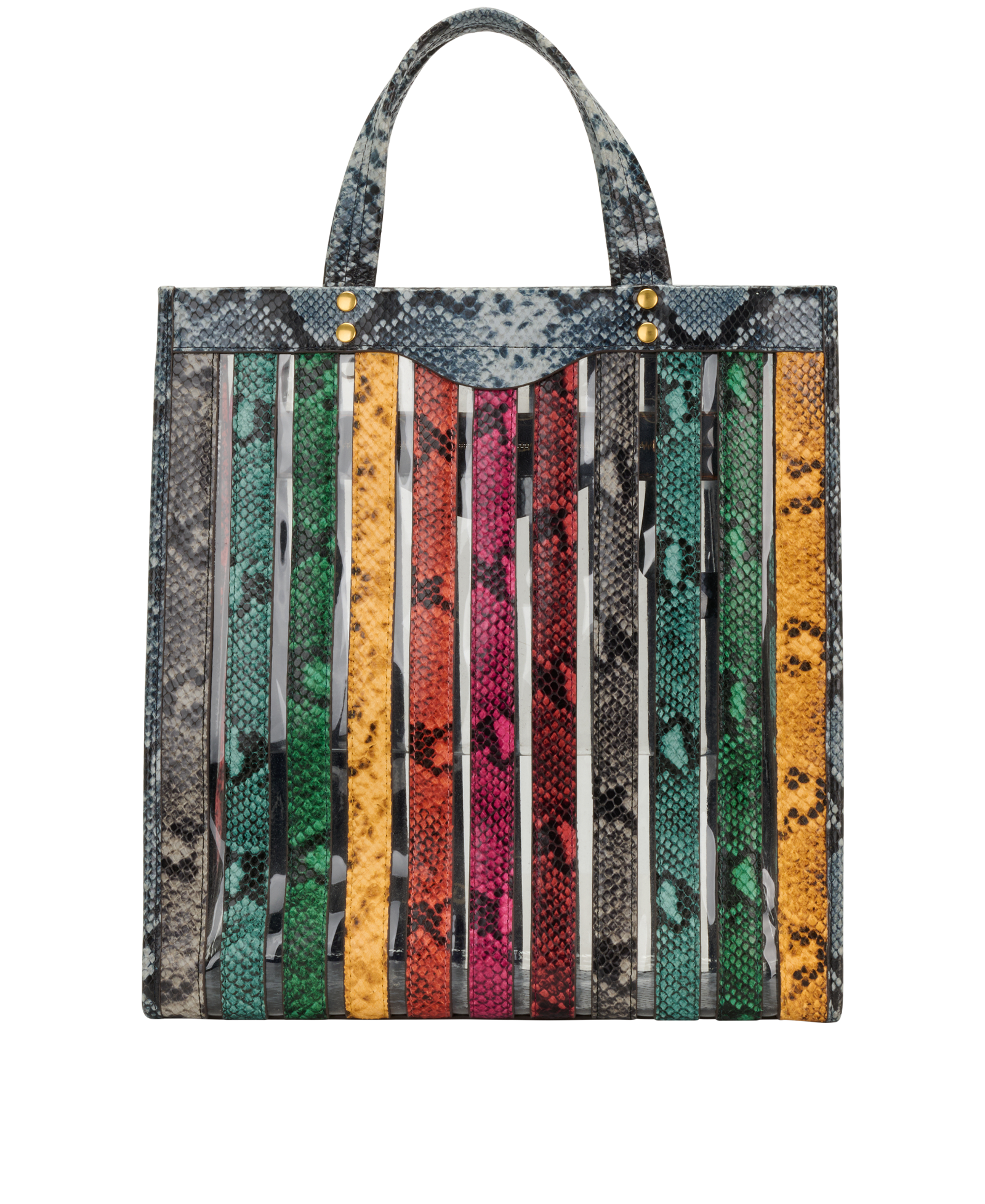 Rainbow Tote, &pound;120, Handbags, Green/Red/Yellow, PVC/Snake, Back view